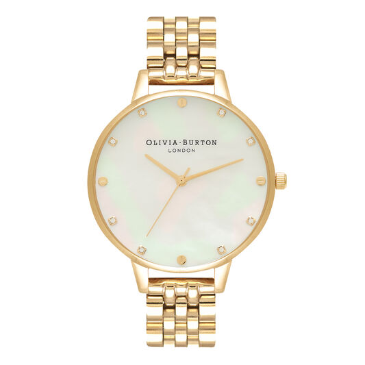 White Mother Of Pearl, Thin Case Gold Bracelet Watch