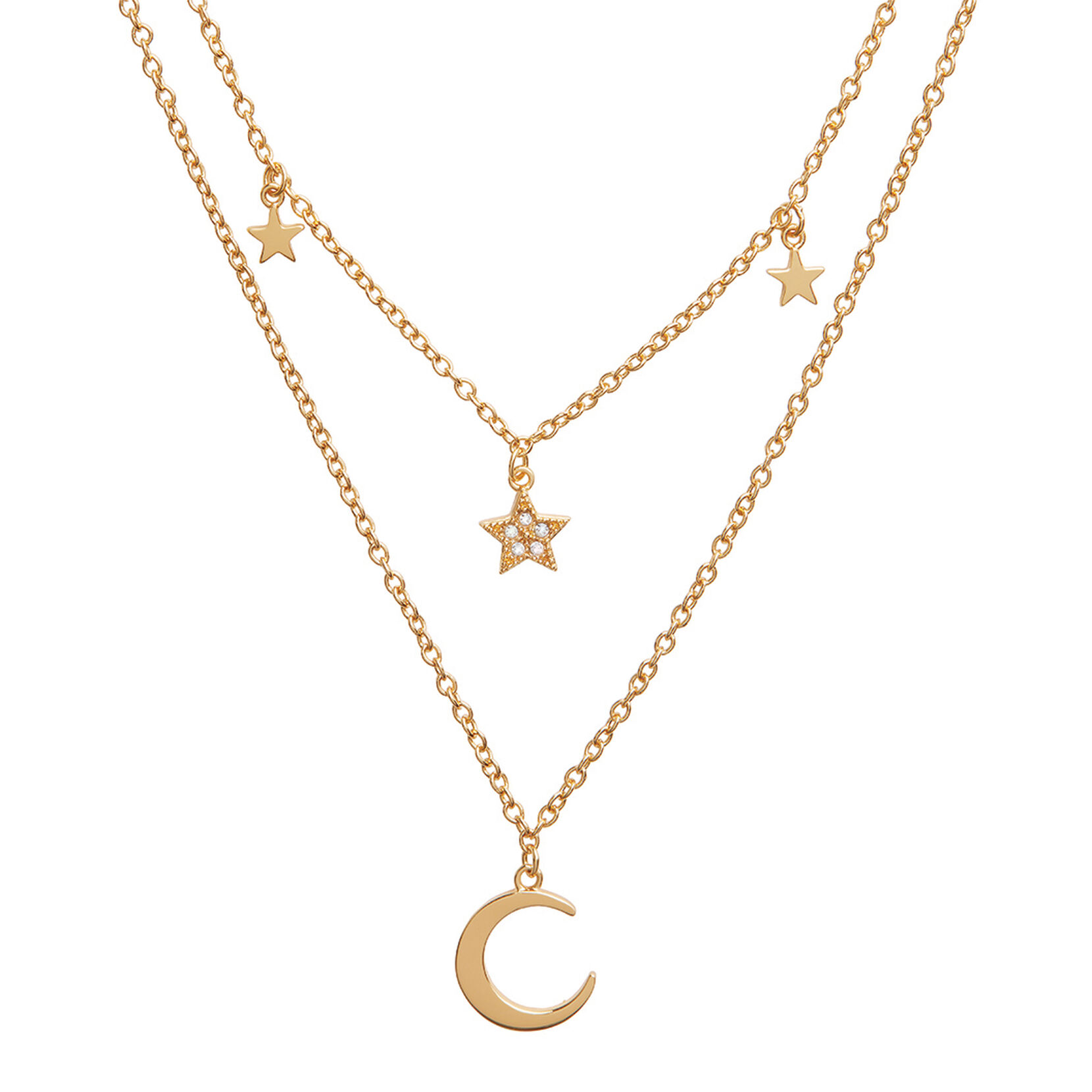 Celestial Double Crescent Moon and Star Necklace Gold | Olivia Burton London