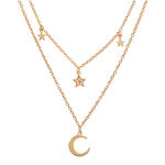 Celestial Double Crescent Moon and Star Necklace Gold