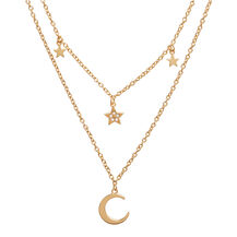 Celestial Gold Moon & Star Double Chain Necklace