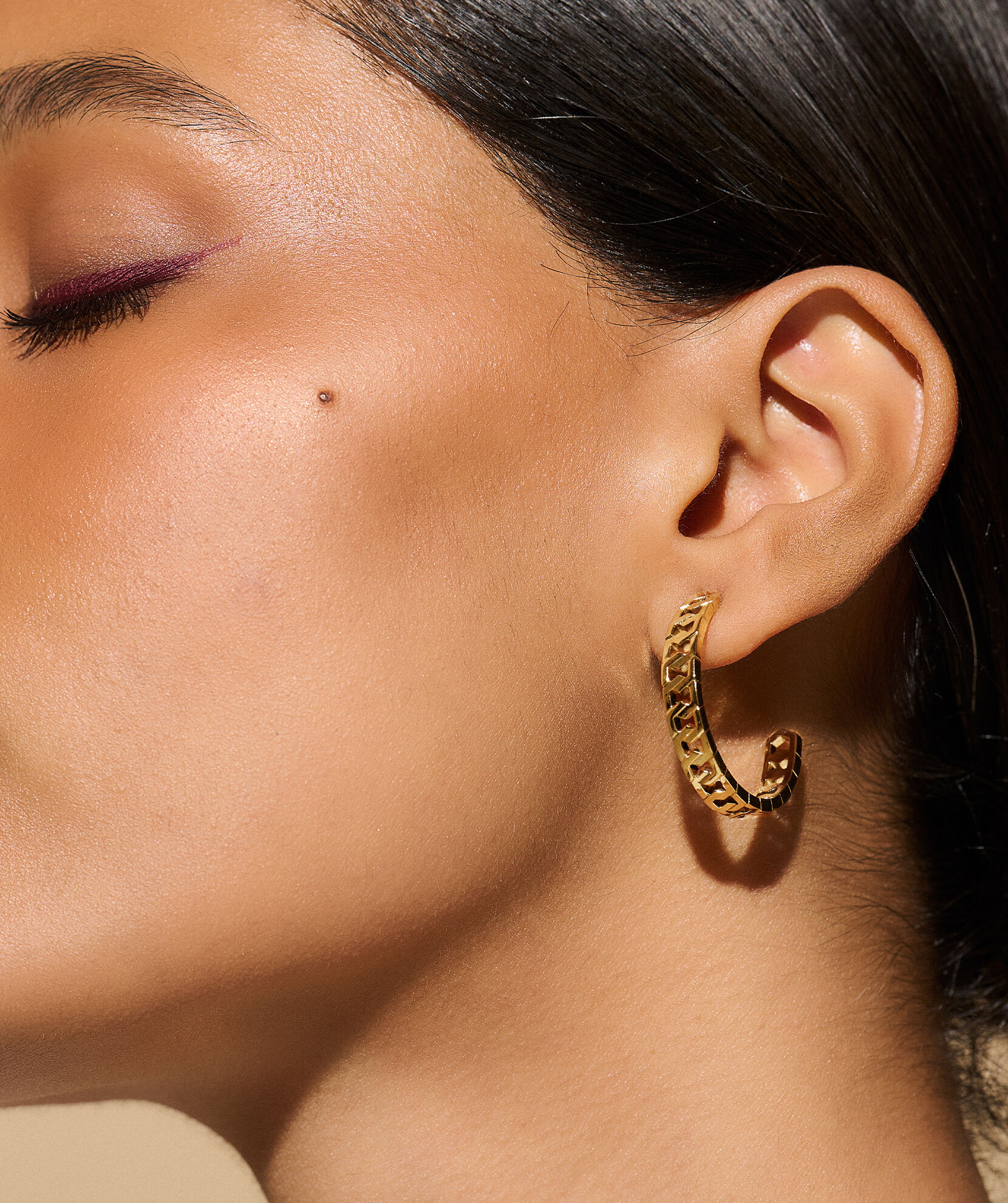 Signature Honeycomb Gold Link Hoop Earrings Olivia Burton London