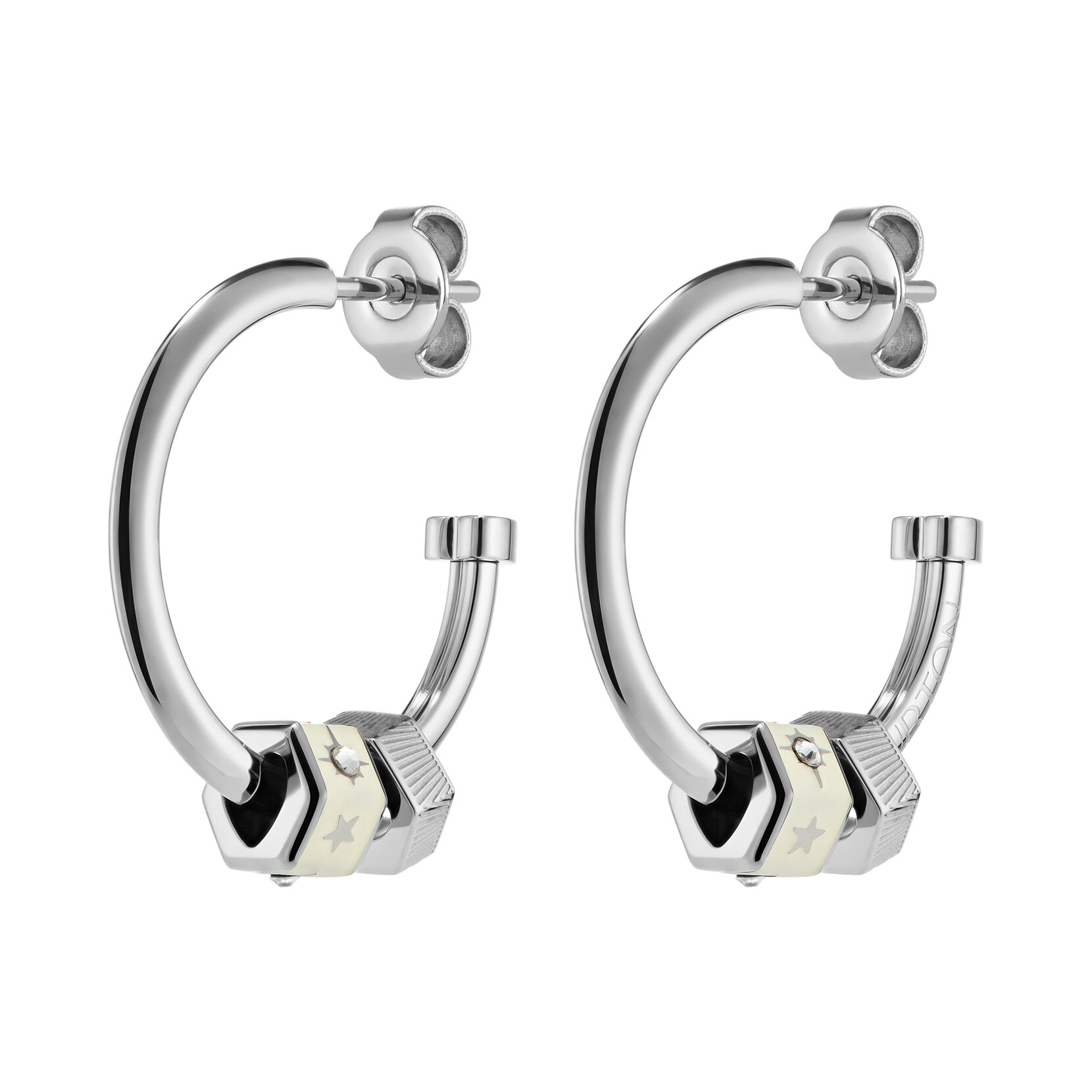 Ivory & Silver Tone Bead Charm Hoop Earrings