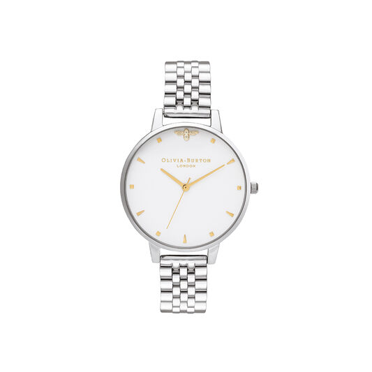 Queen Bee, White Dial, Gold Details & Silver Bracelet