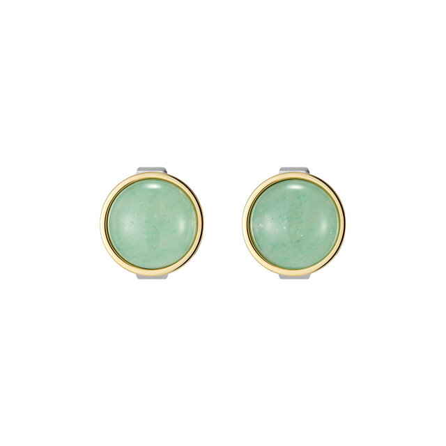 Aventurine Cabochon Gold Plated Gemstone Stud Earrings