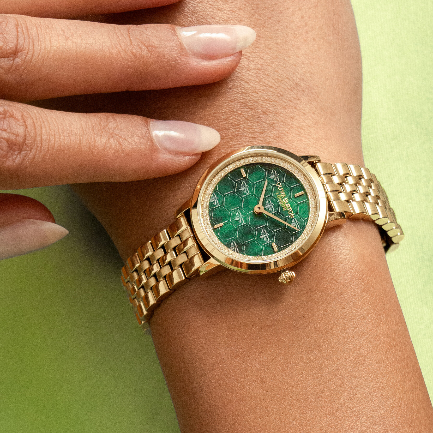 28mm Honeycomb Ultra Slim Forest Green & Gold Bracelet Watch
