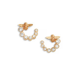 Bejewelled Bee Swirl Hoop Earrings Gold 