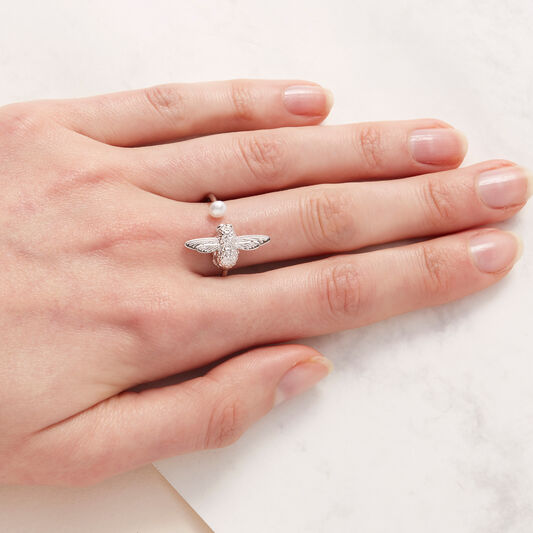 Pearl Bee Ring Silver