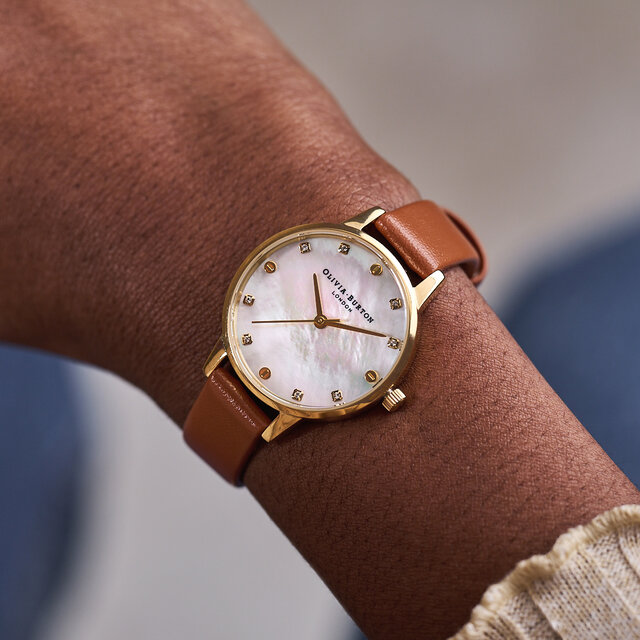 30mm Gold & Tan Leather Strap Watch