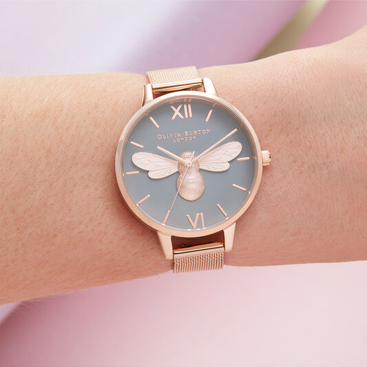 Lucky Bee, Grey Dial & Rose Gold Mesh