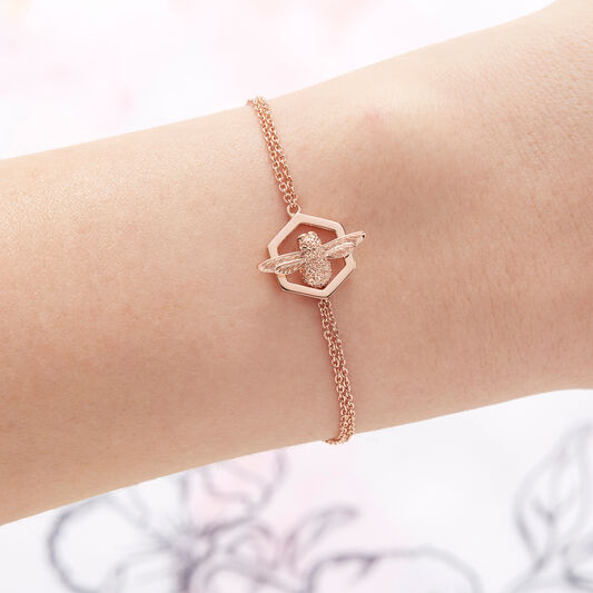 Honeycomb Bee Chain Bracelet Rose Gold