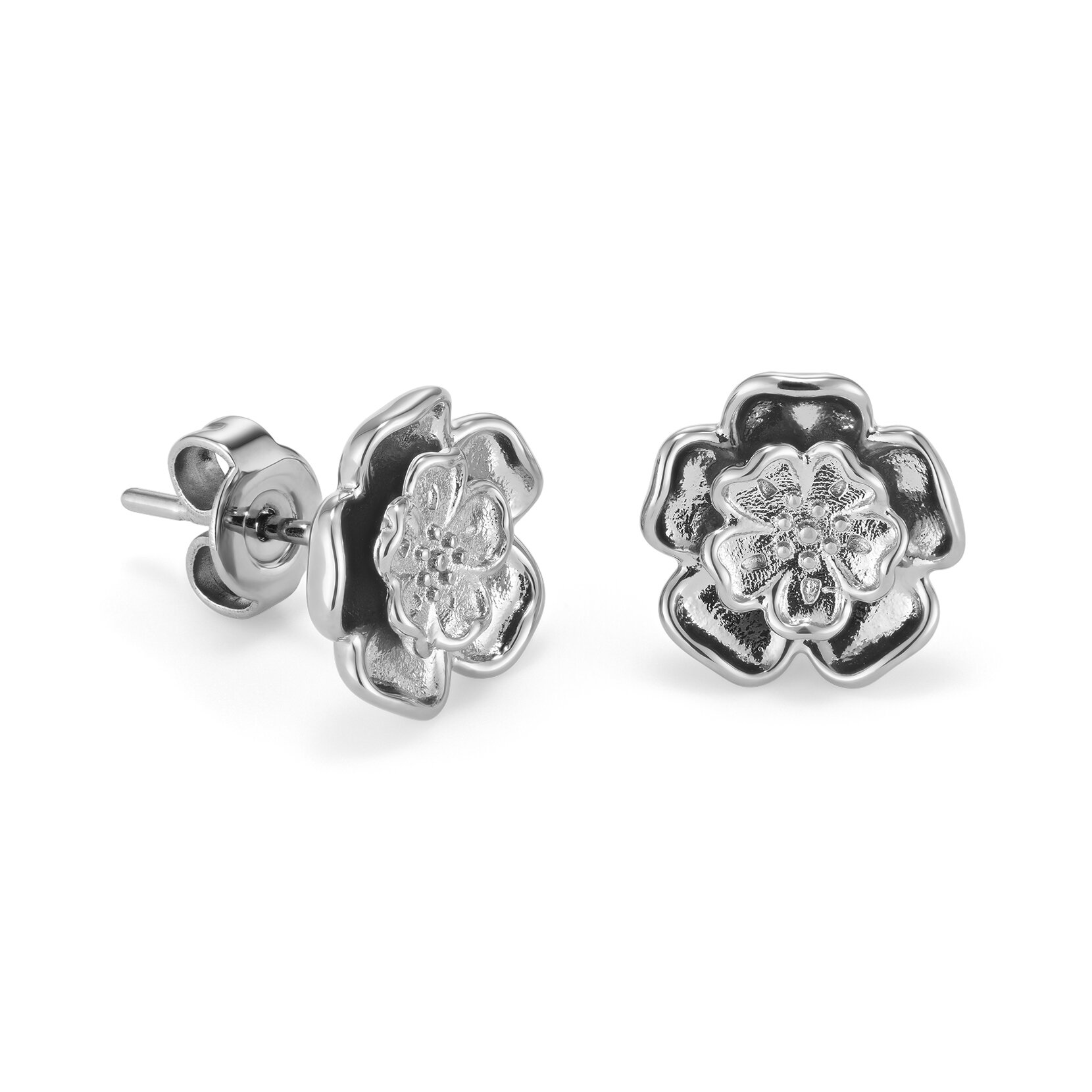 Tudor Rose Silver Tone Stud Earrings