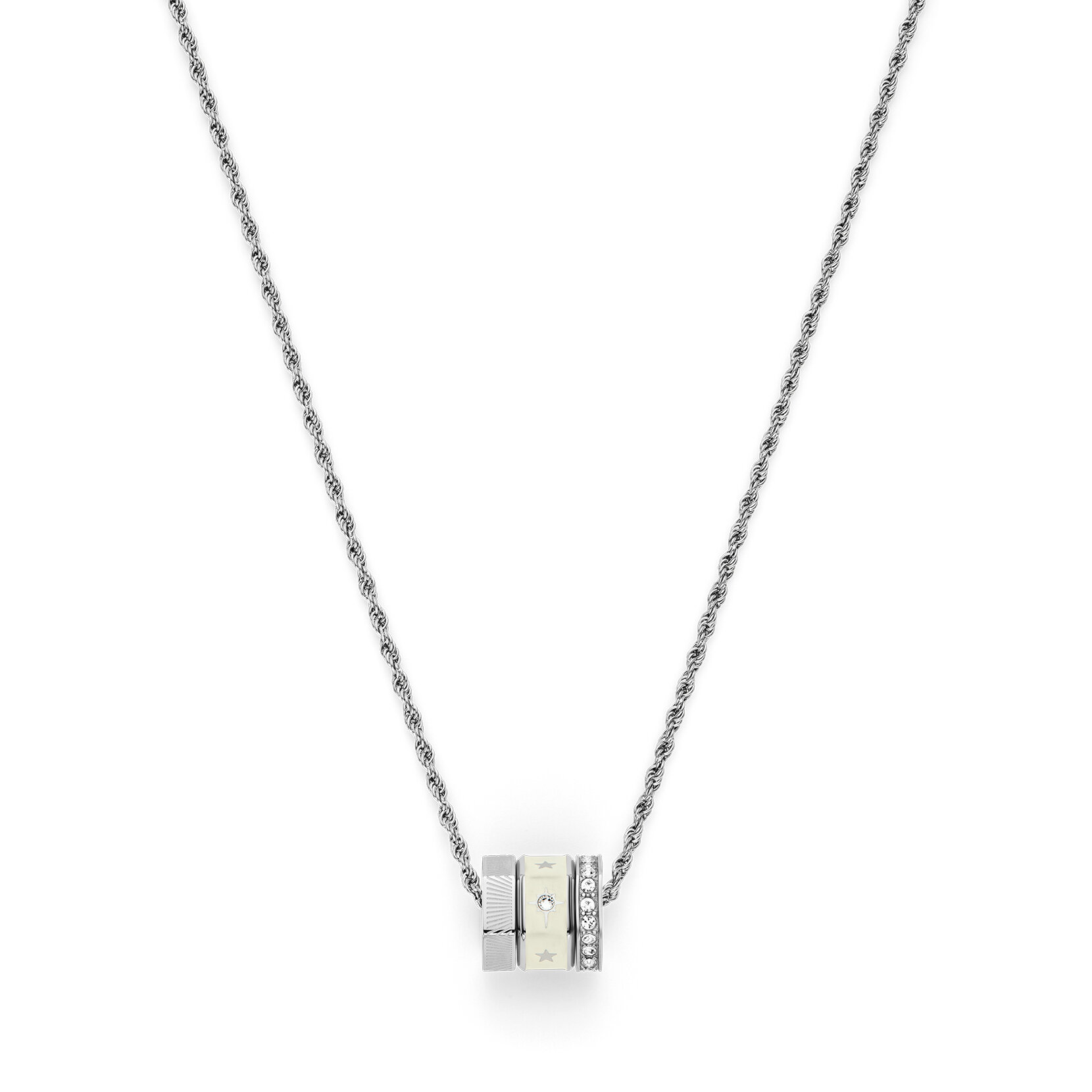 Ivory & Silver Tone Bead Charm Necklace