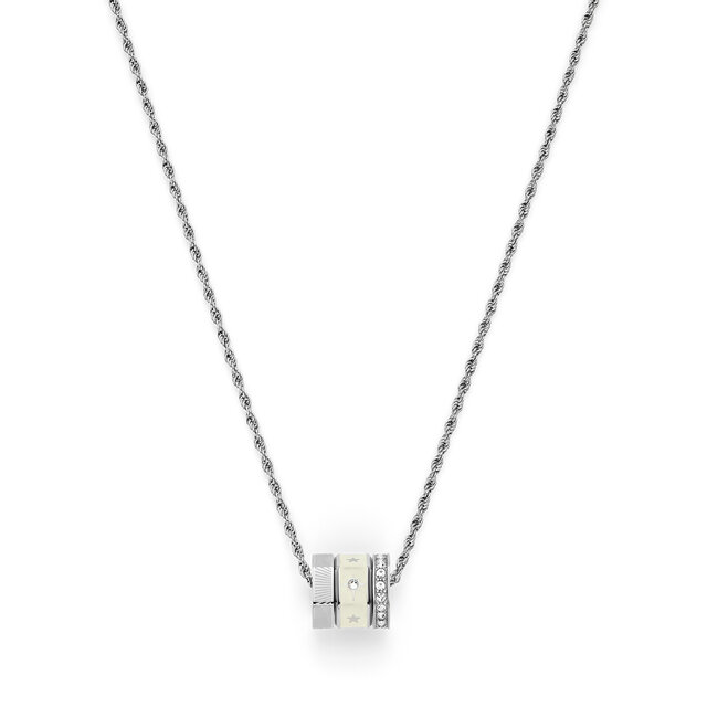 Ivory & Silver Tone Bead Charm Necklace
