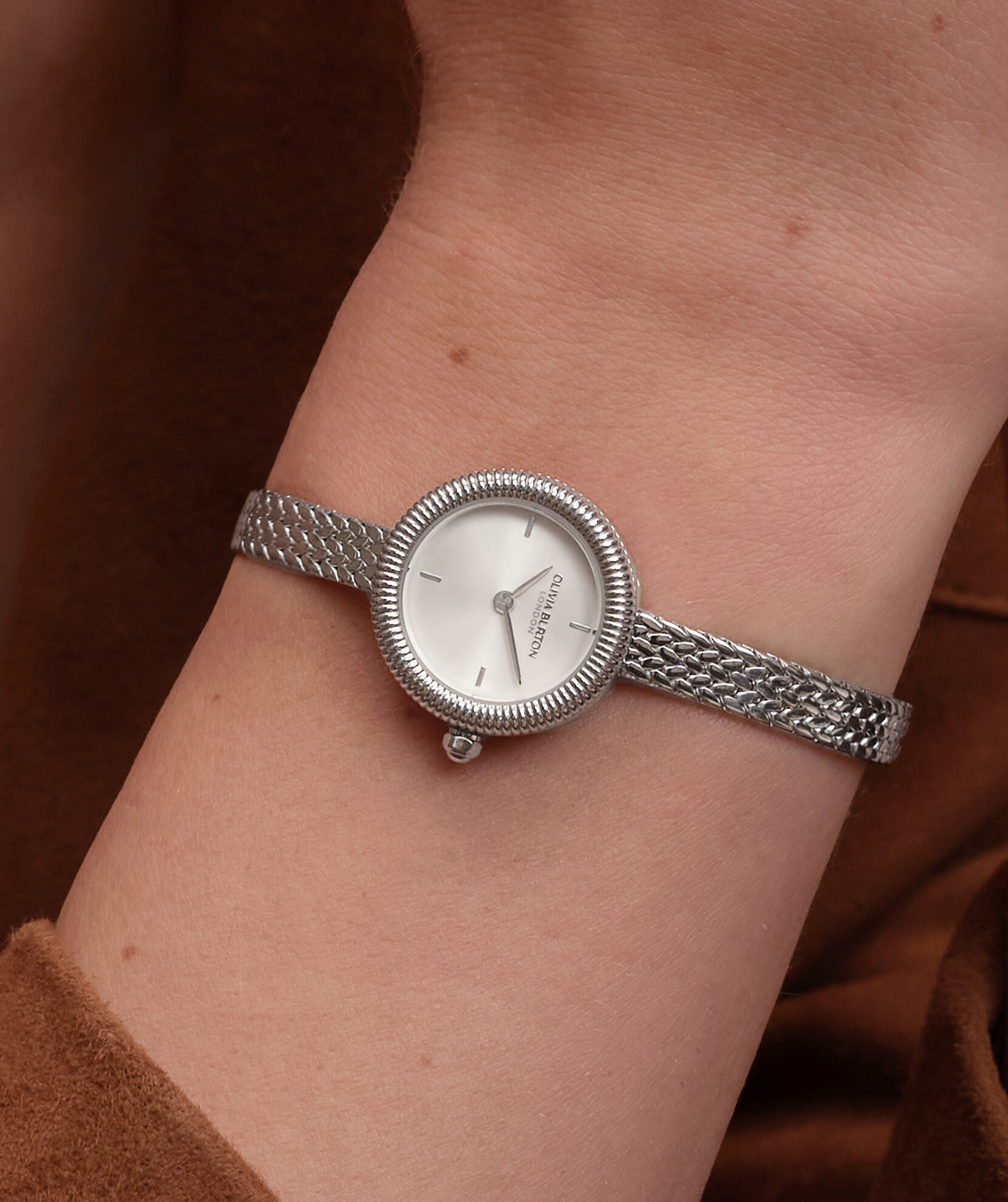 Classic 20mm Finery Silver Mesh Watch | Olivia Burton London