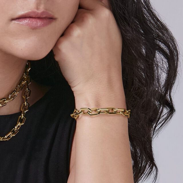 Honeycomb Geo Gold Plated Chain Link Bracelet