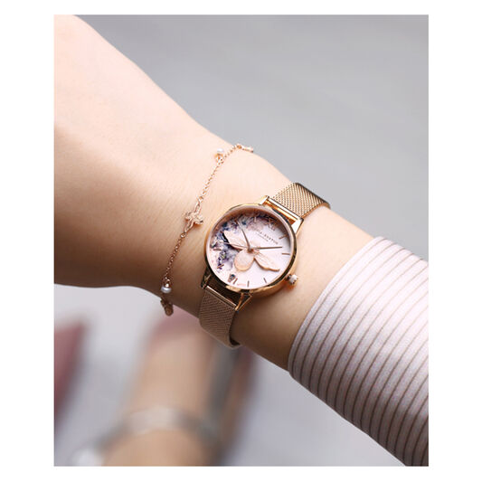 Watercolour Florals Rose Gold Mesh