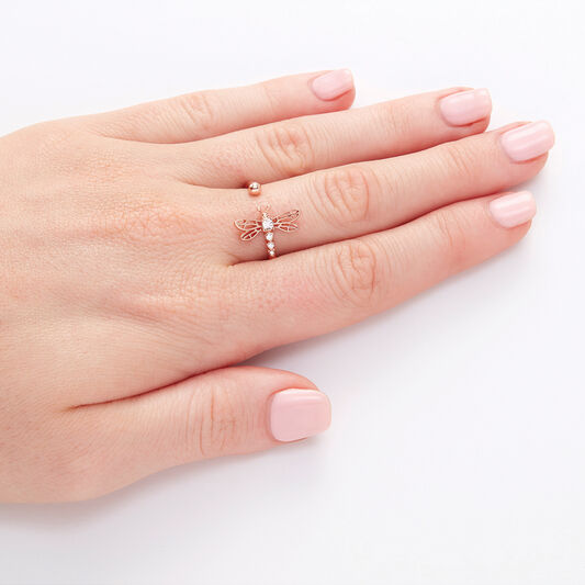 Dancing Dragonfly Ring Rose Gold