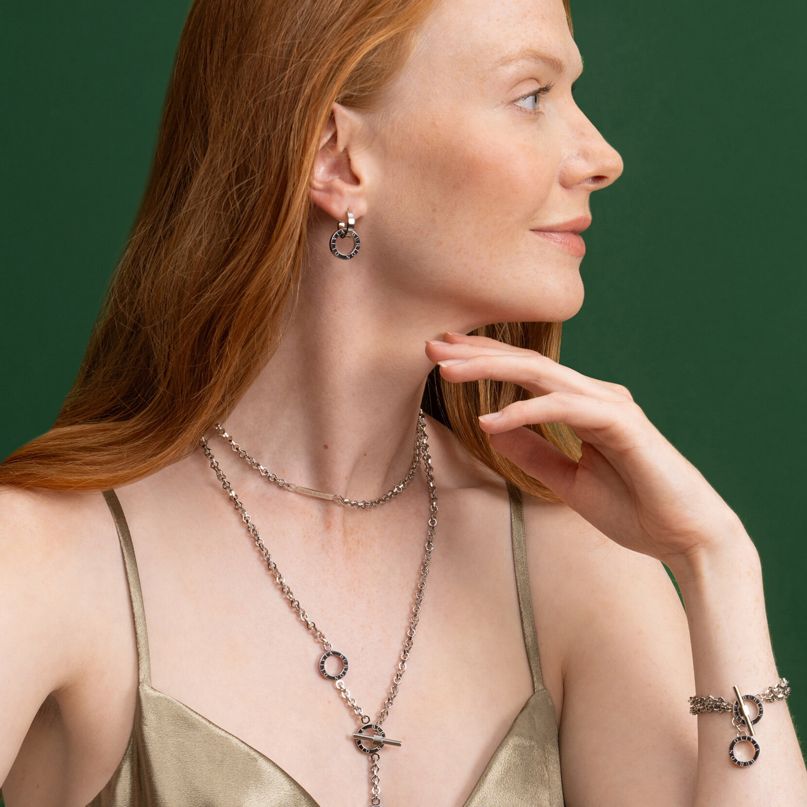 Honeycomb Toggle Silver Tone Necklace