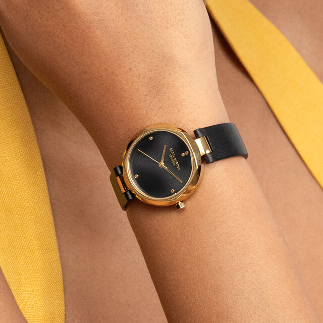 32mm Dimension T-Bar Gold & Black Leather Strap Watch