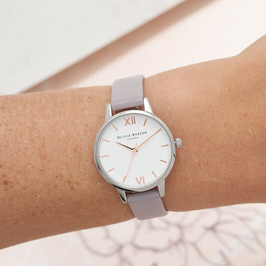 Midi Dial White Dial Grey Lilac Watch, Rose Gold & Silver