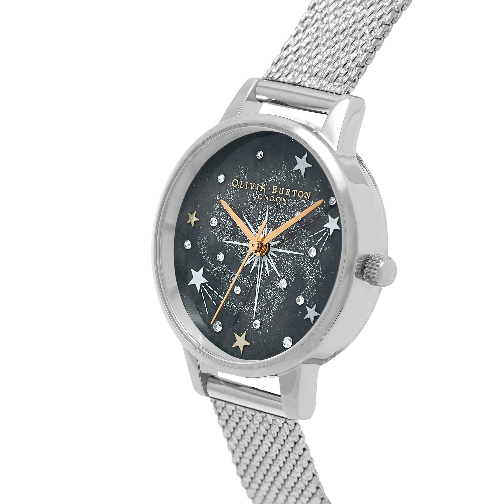 30mm Black & Silver Mesh Watch