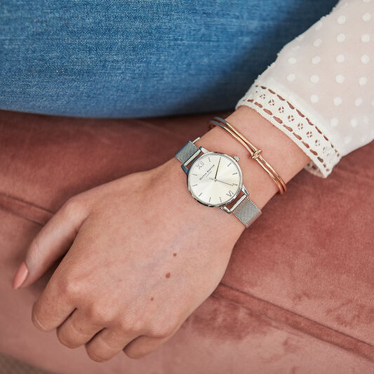 Sunray Dial Midi Dial Silver Mesh