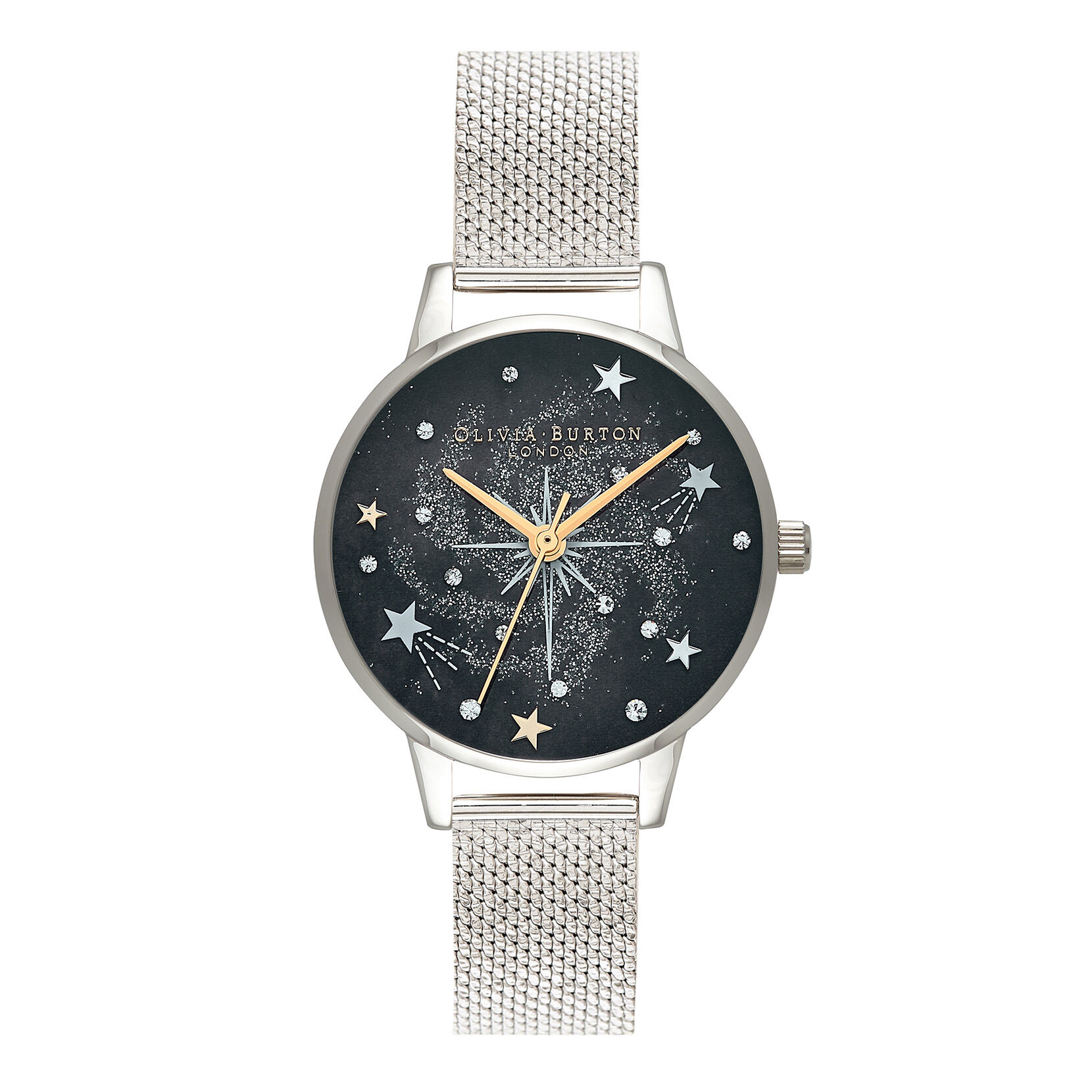 Celestial 30mm Black & Silver Mesh Watch