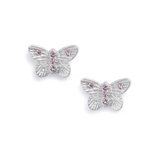 Bejewelled Butterfly Earrings Silver & Pink Stone