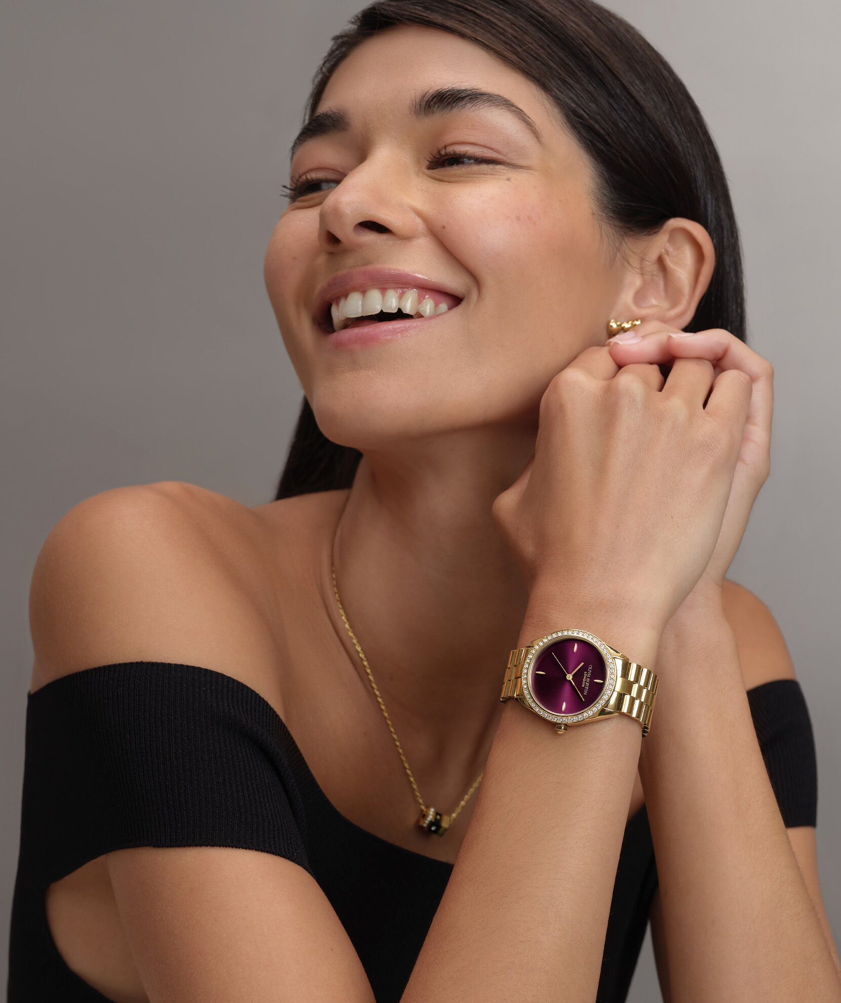 Sports Luxe 34mm Bejewelled Cherry Lacquer & Gold Bracelet Watch