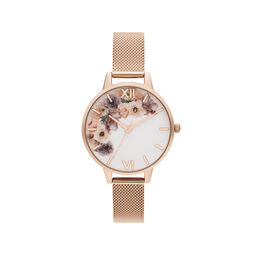 Watercolour Florals Pale Rose Gold Mesh