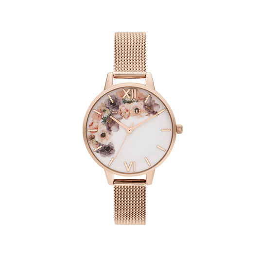 Watercolour Florals Pale Rose Gold Mesh