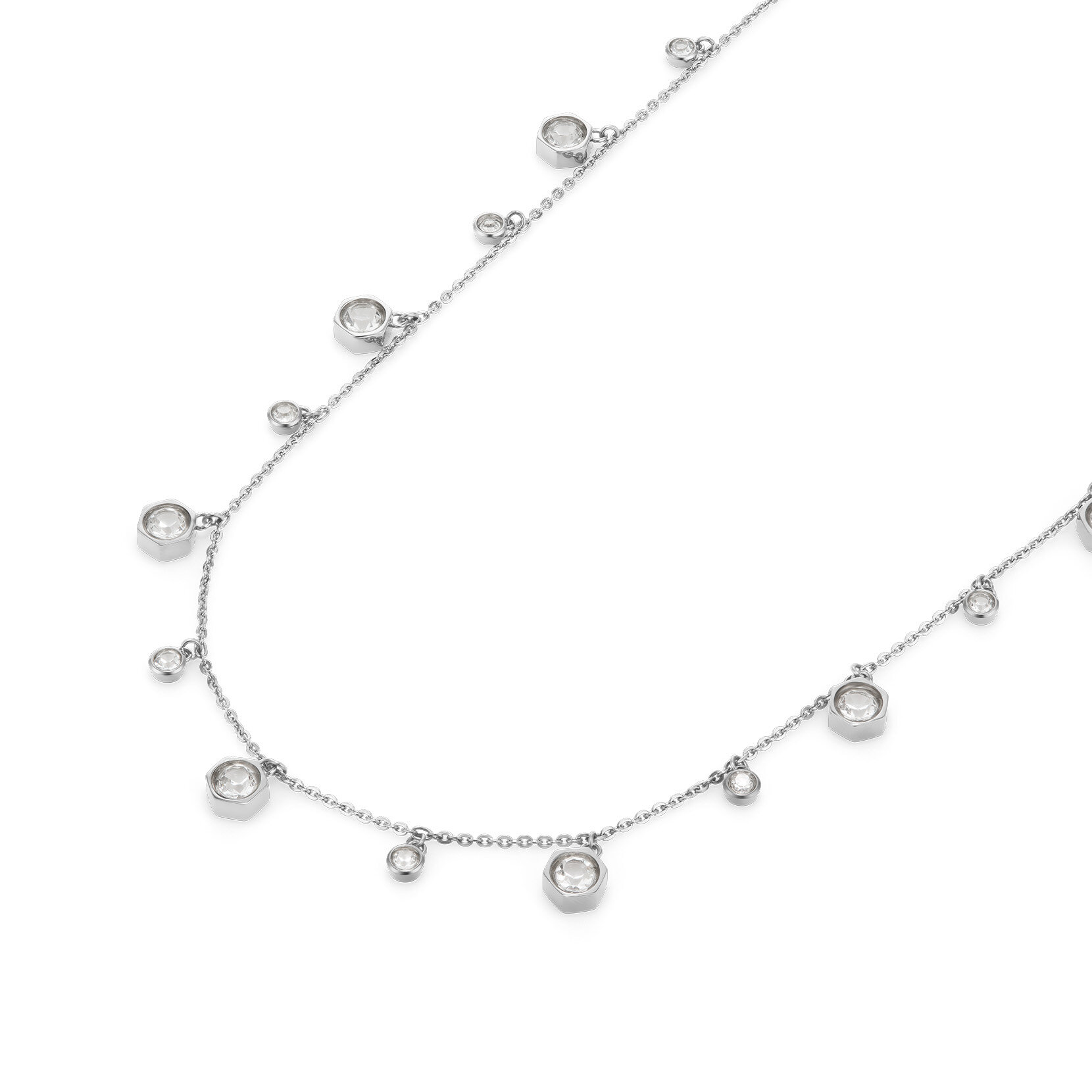 Mini Droplet Clear Crystal Silver Tone Necklace