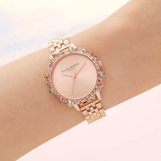 Limited Edition Bejewelled Case Watch, Rose Gold Bracelet