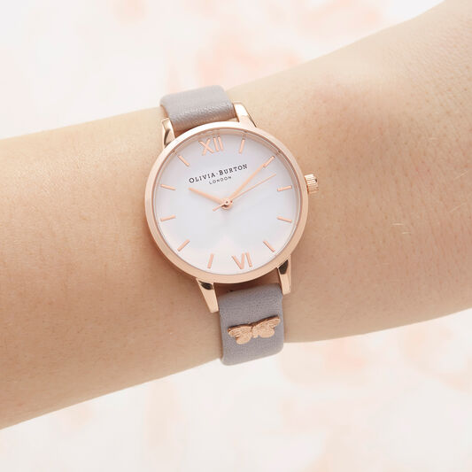 Embellished Strap Butterfly, Grey Lilac & Rose Gold