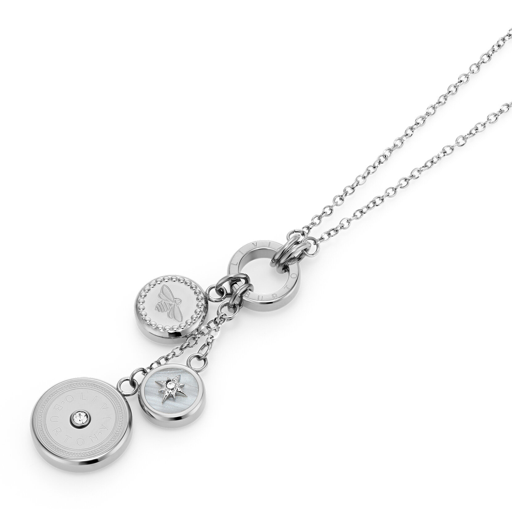 Bee and North Star Silver Tone Charm Necklace
