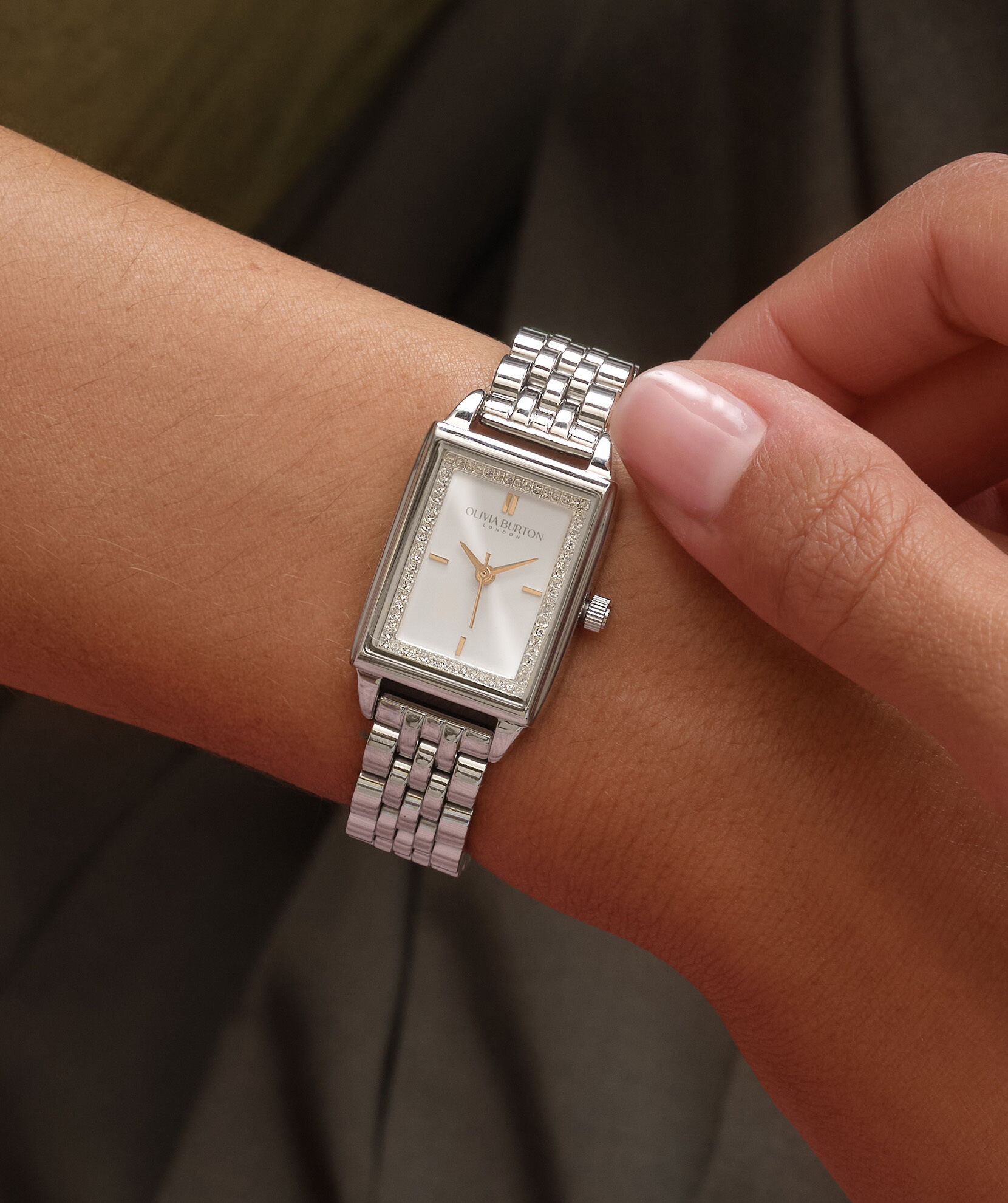 Townhouse 21mm Rectangle White & Silver Bracelet Watch