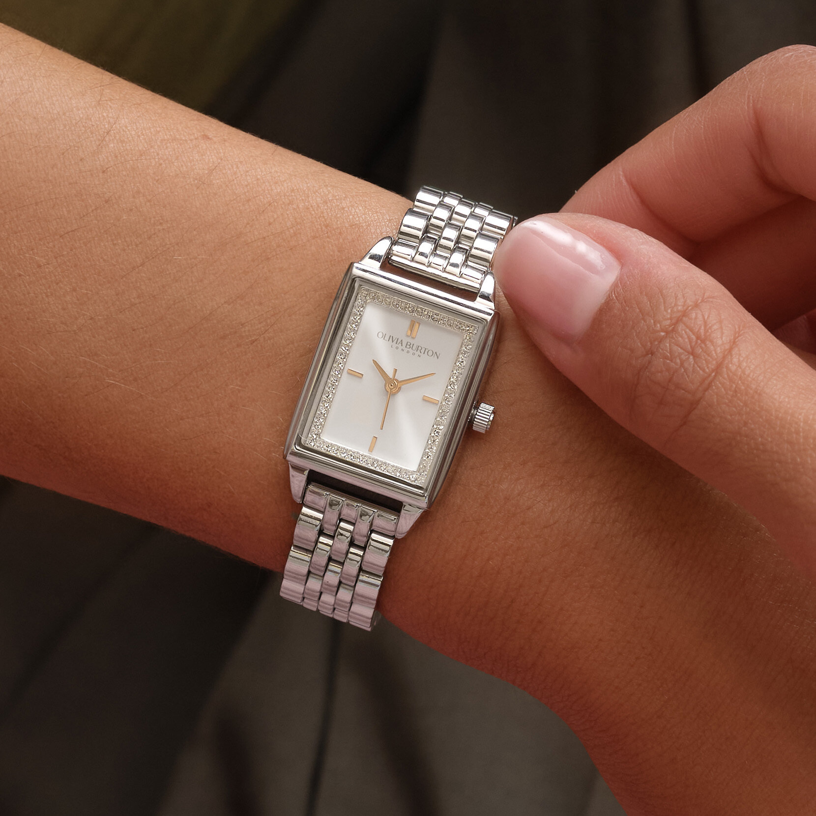 21mm Rectangle White & Silver Bracelet Watch