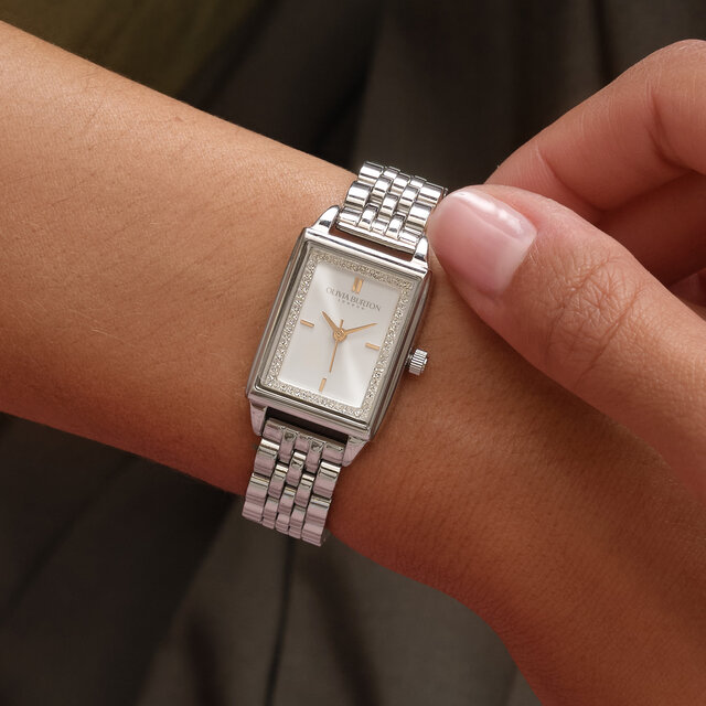 21mm Rectangle White & Silver Bracelet Watch