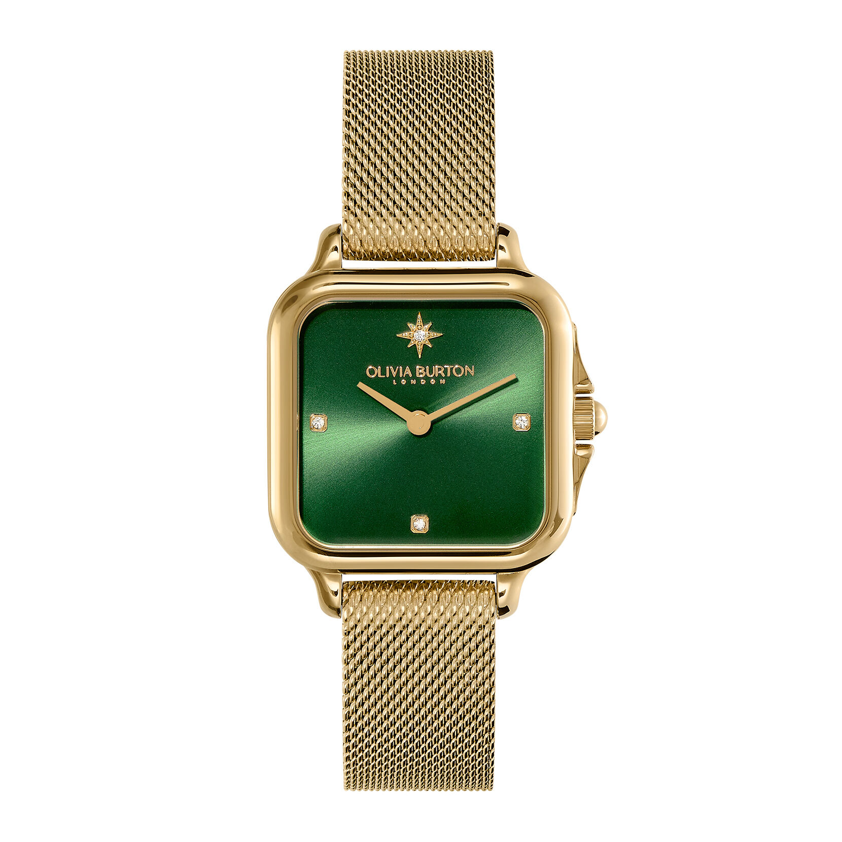 Classic 28mm Grosvenor Green Gold Mesh Watch Knot Heart Bracelet Gift Set Olivia Burton London