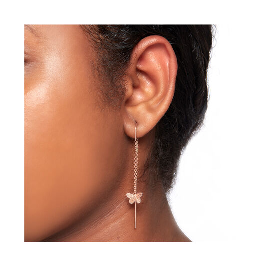 3D Butterfly Threader Earrings Rose Gold