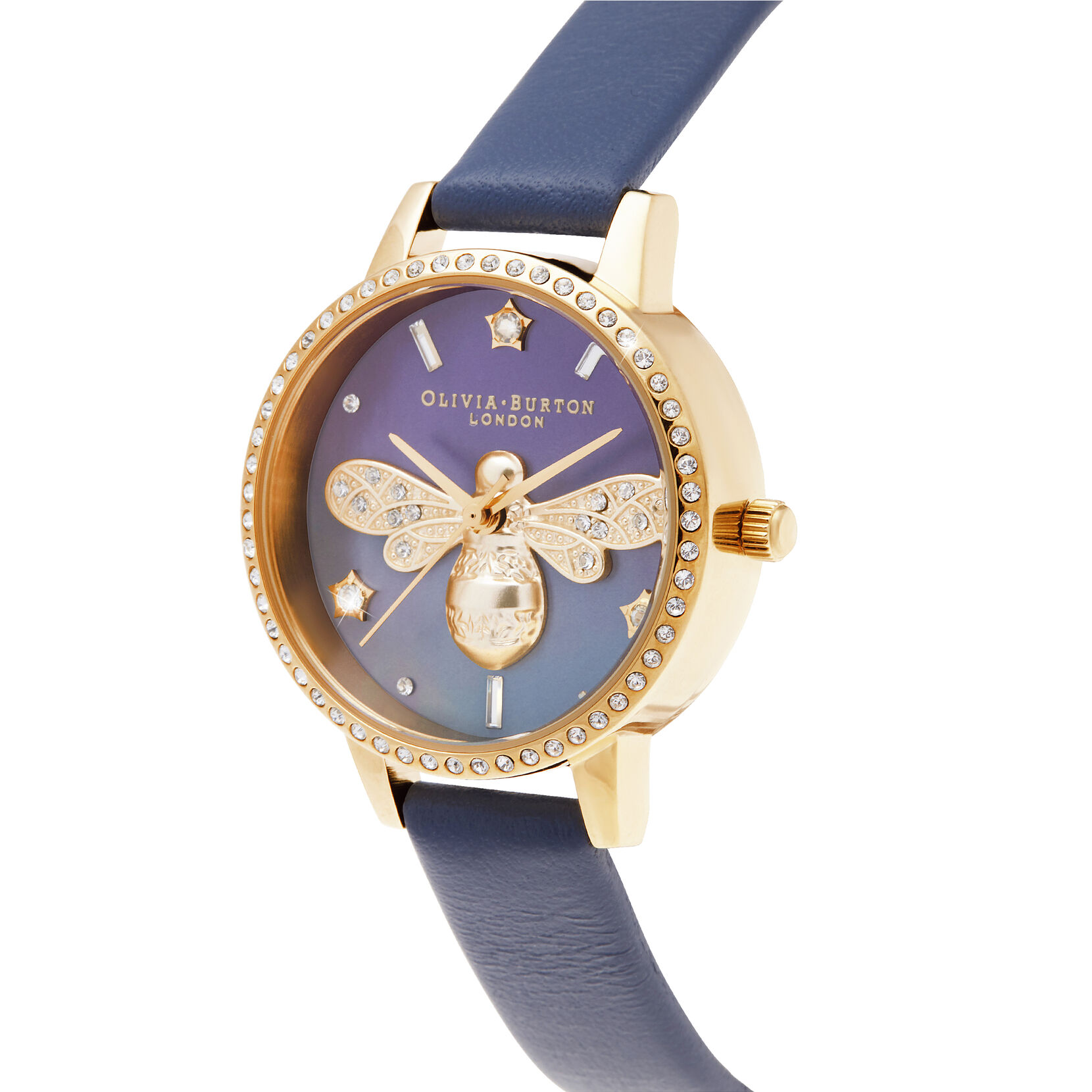 30mm Gold & Blue Leather Strap Watch