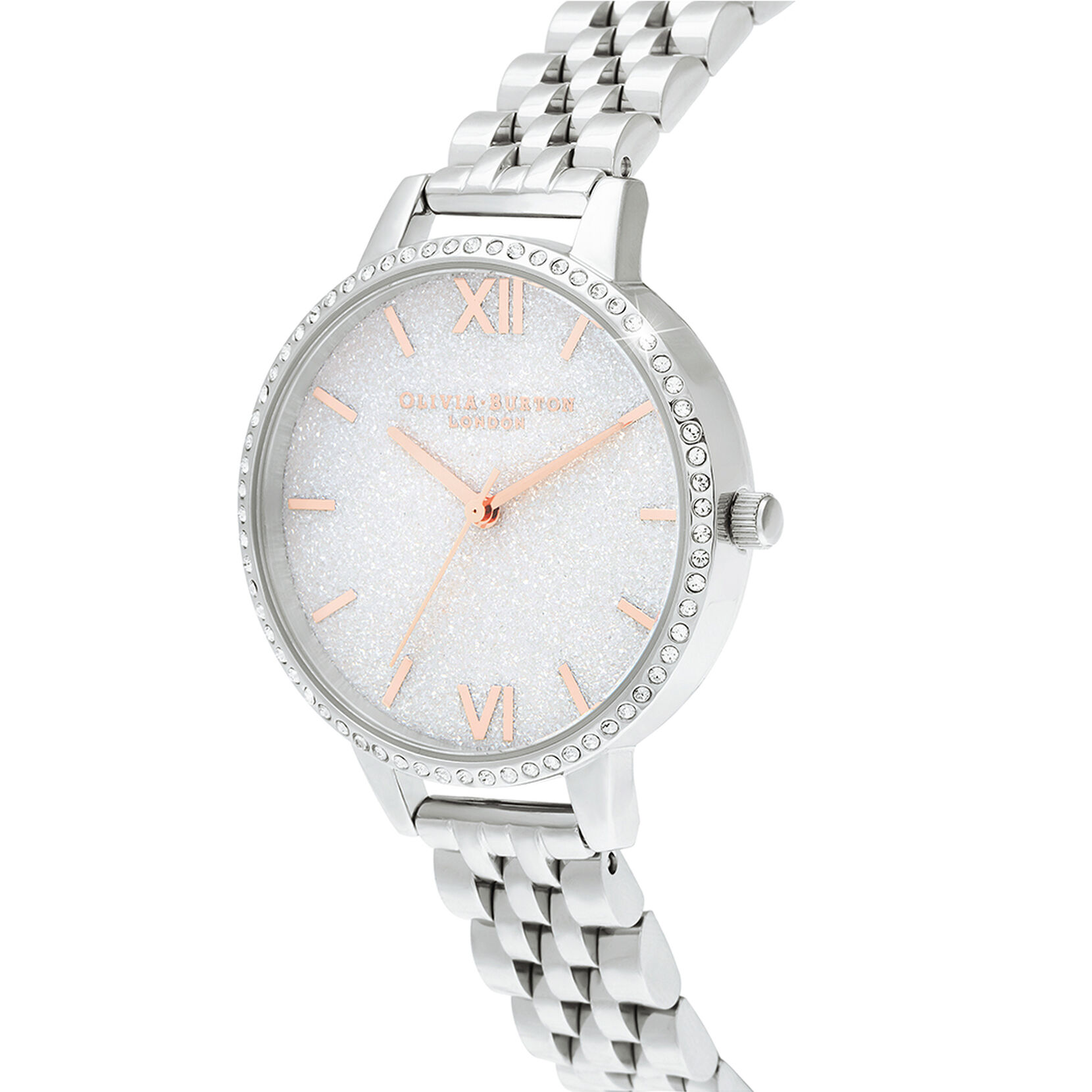 Glitter Dial 34mm White & Silver Bracelet Watch
