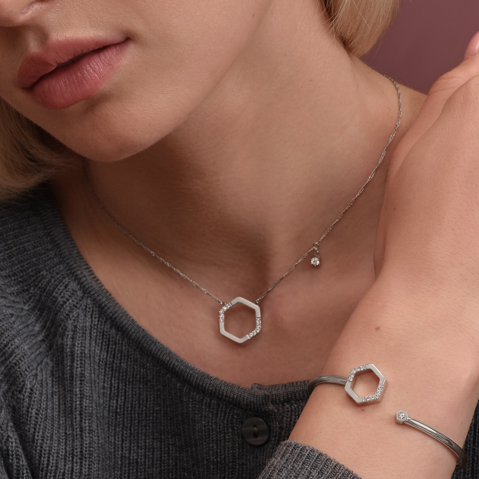 Crystal Honeycomb Silver Tone Necklace