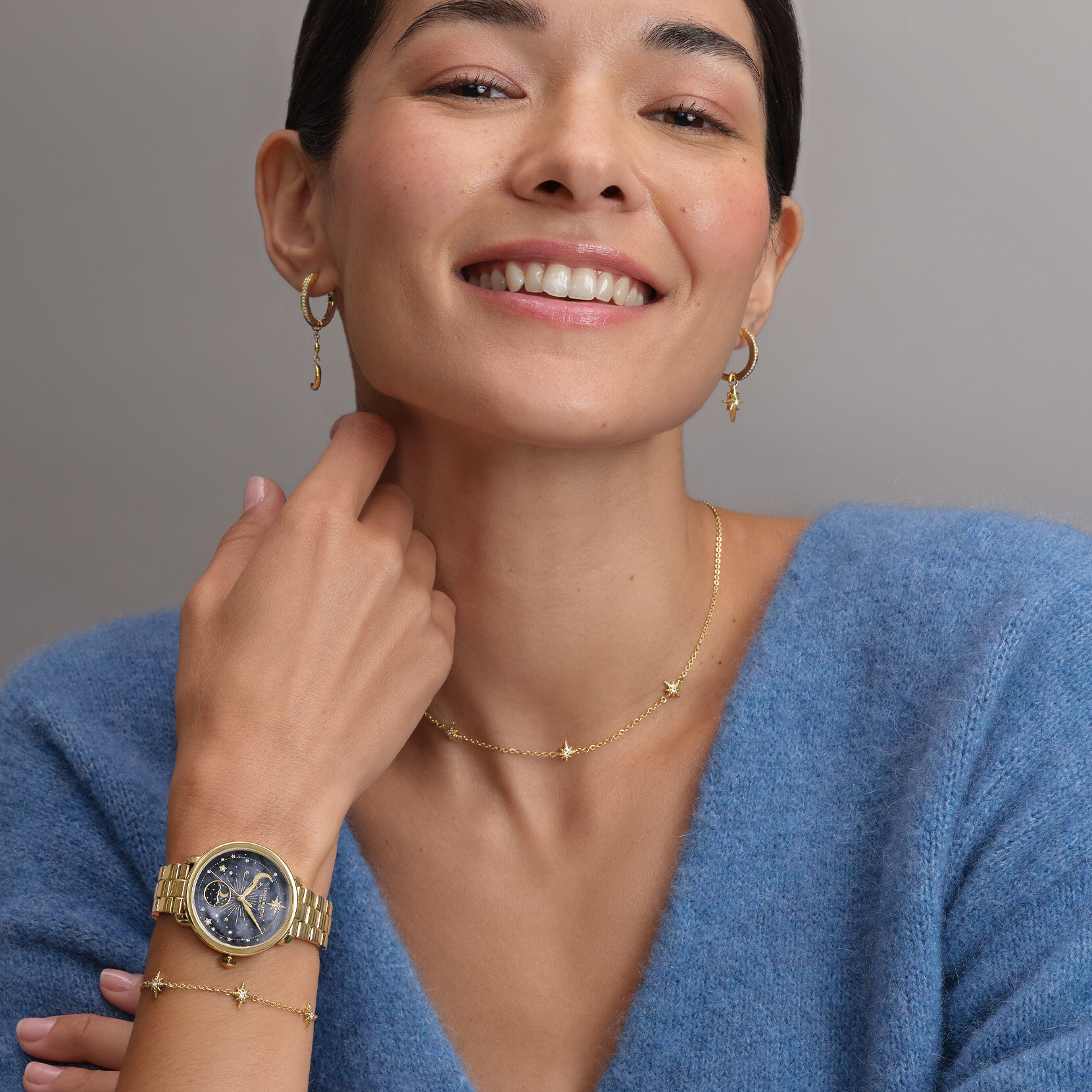 34mm Moon Phase Black & Gold Bracelet Watch