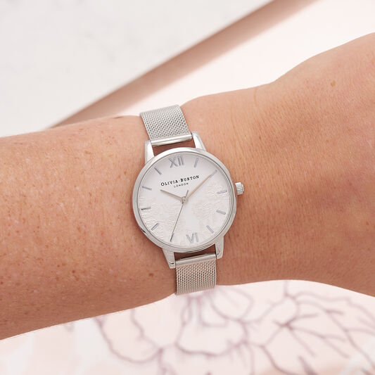Lace Detail Silver Mesh Watch