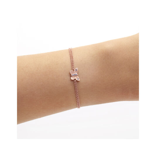 Bejewelled Butterfly Chain Bracelet Rose Gold & Rose Quartz