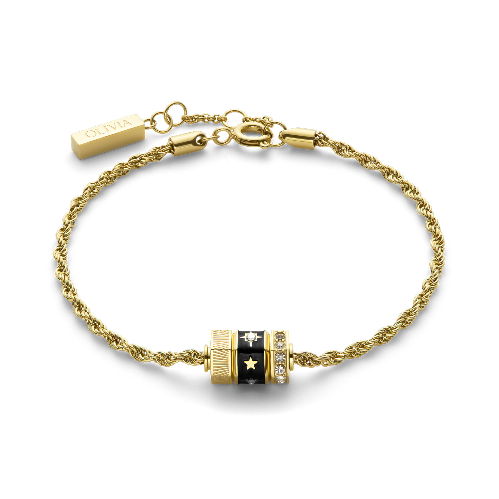 Black & Gold Plated Bead Charm Bracelet