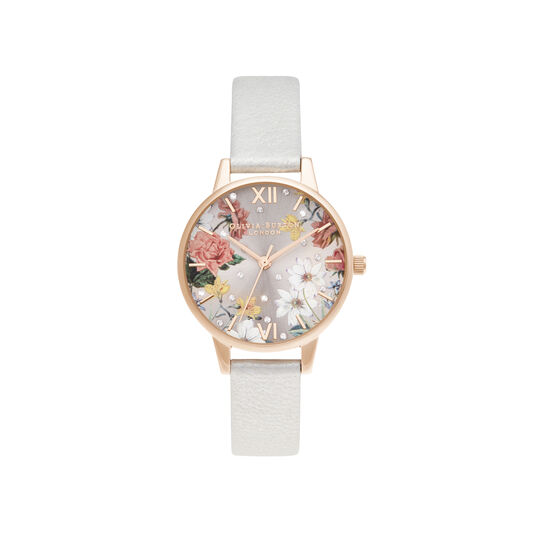 Midi Shimmer Pearl & Pale Rose Gold Watch | Olivia Burton London