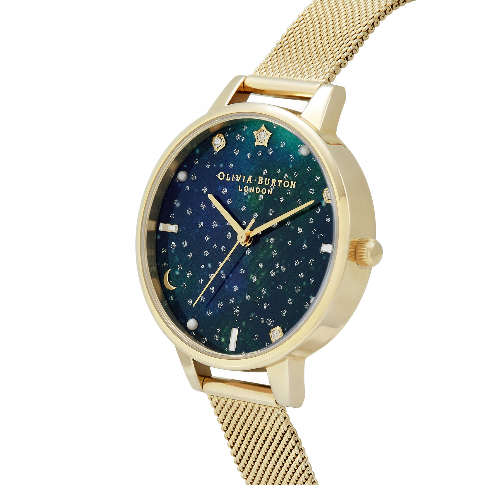 34mm Emerald & Gold Mesh Watch