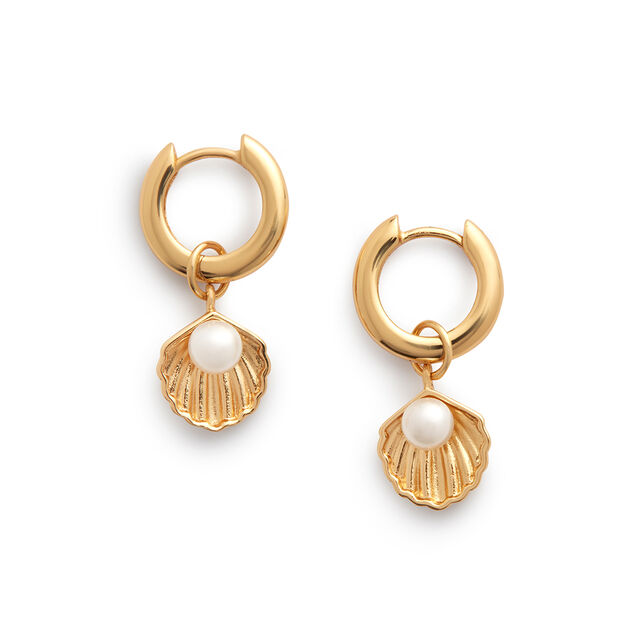 Under The Sea Huggie Hoops Pearl & Gold